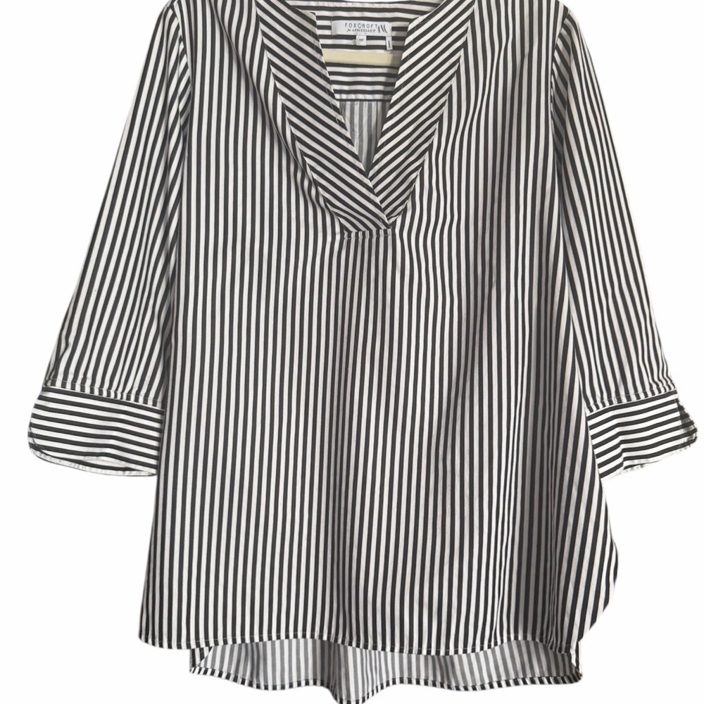 Foxcroft Black and White Striped No Iron  Tunic Top NWOT